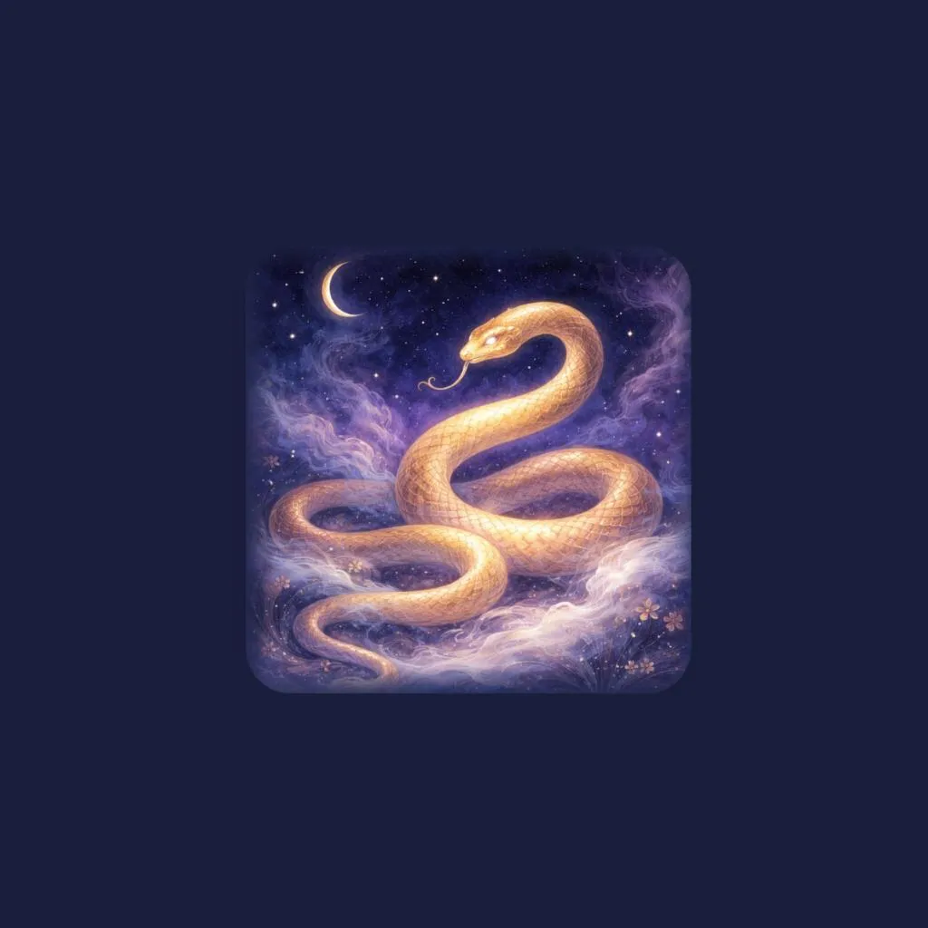 Rêve de serpent : serpent d'argent fixant la Lune